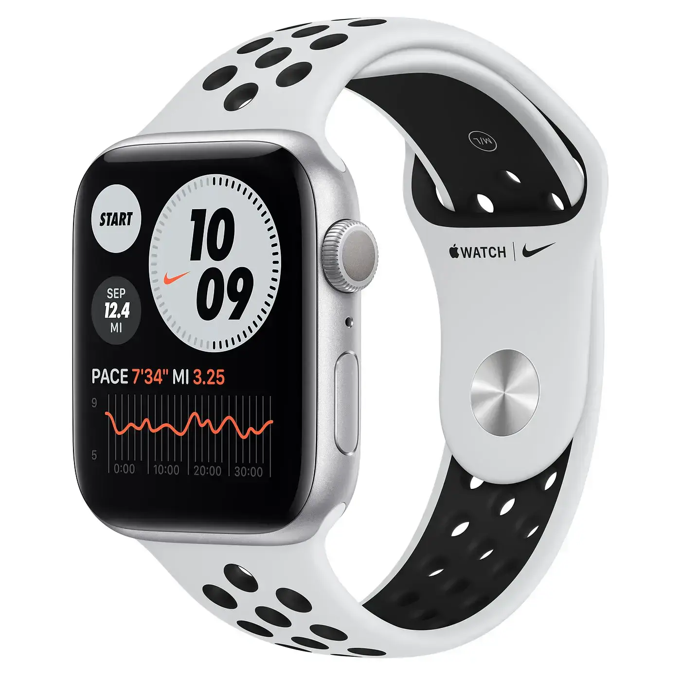 Apple Watch Series 6 Nike GPS 44mm Silver Aluminum Case with Pure Platinum/Black Nike Sport Band (MG293)